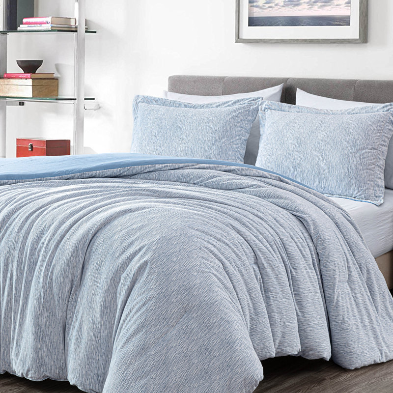 Soft Plush Jacquard Velvet Comforter Set, Full / Double Comforter + 2 Standard Shams, Blue