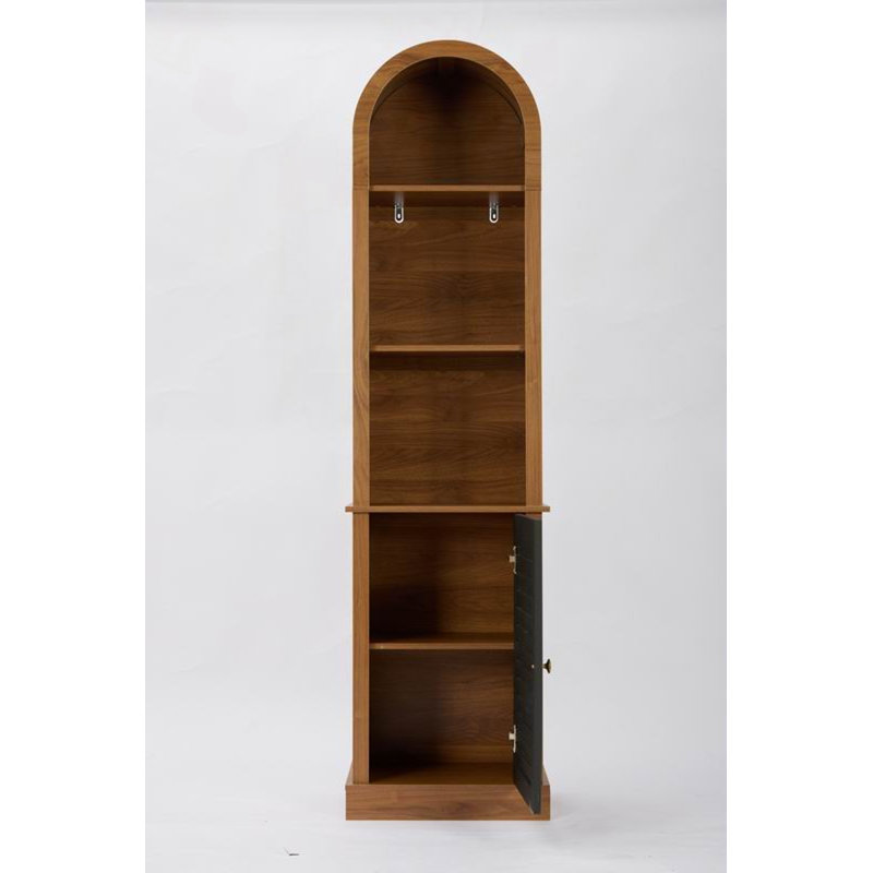 Grande bibliothèque de coin arquée avec porte à volets et tablettes