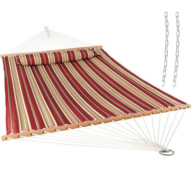 2-Person Quilted Polyester Spreader Bar Hammock - Red Stripe