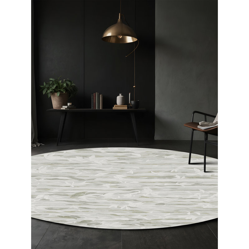 Machine Washable Gray Area Rug, Round 5'