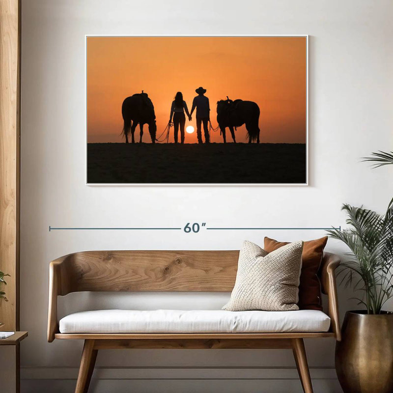 Couple de cowboys, 46 po x 31 po, Cadre flottant blanc