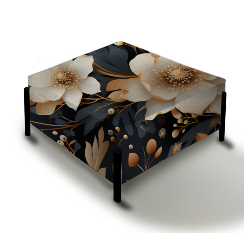 Mystic Gold and Teal Floral Splendor - Grand repose-pieds carré floral