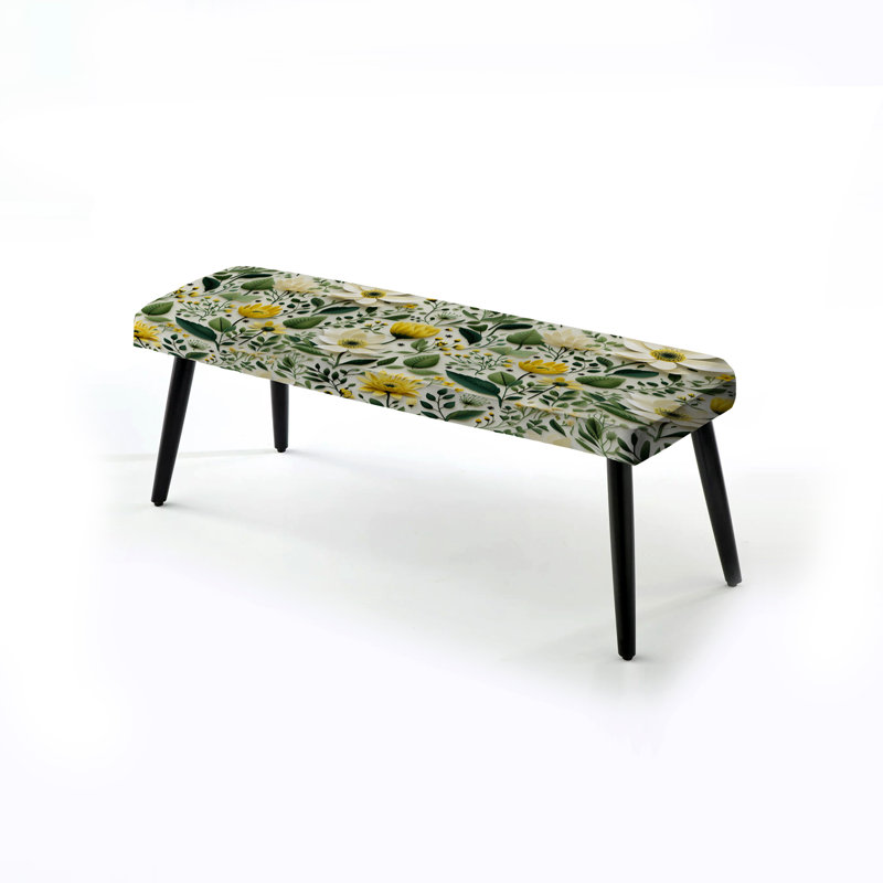 Meadow Greenery Botanical Green - Botanical Upholstered Black Bench