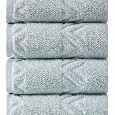 Ensemble de quatre serviettes de toilette géométriques turquoise en coton turc 27" x 54"