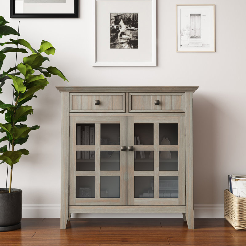 Acadian 36"W Solid Wood Transitional Entryway Storage Cabinet with Drawers, Glass Doors and Adjustable Shelves