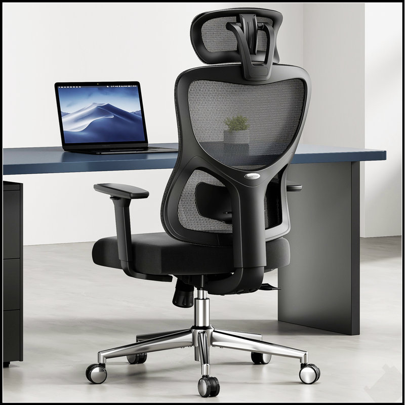 Chaise de bureau ergonomique en filet avec support lombaire réglable, appui-tête et accoudoirs 3D pour un confort et une posture ultimes