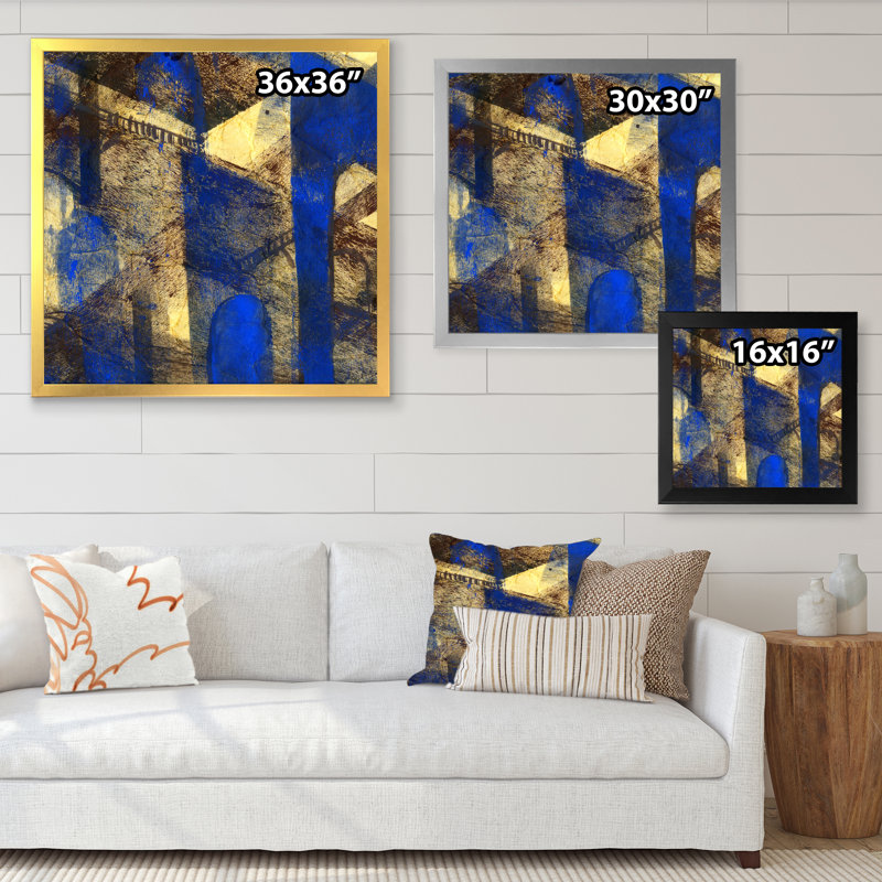 Triangle abstrait et cubisme - on, Toile avec cadre noir, H 16 po x l 16 po x P 1 po