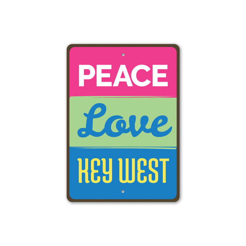 Panneau en aluminium Peace Love Key West, H 18 po x l 12 po x P 0,06 po
