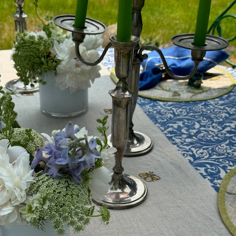 Silver trim dinner napkins, Bright Blue