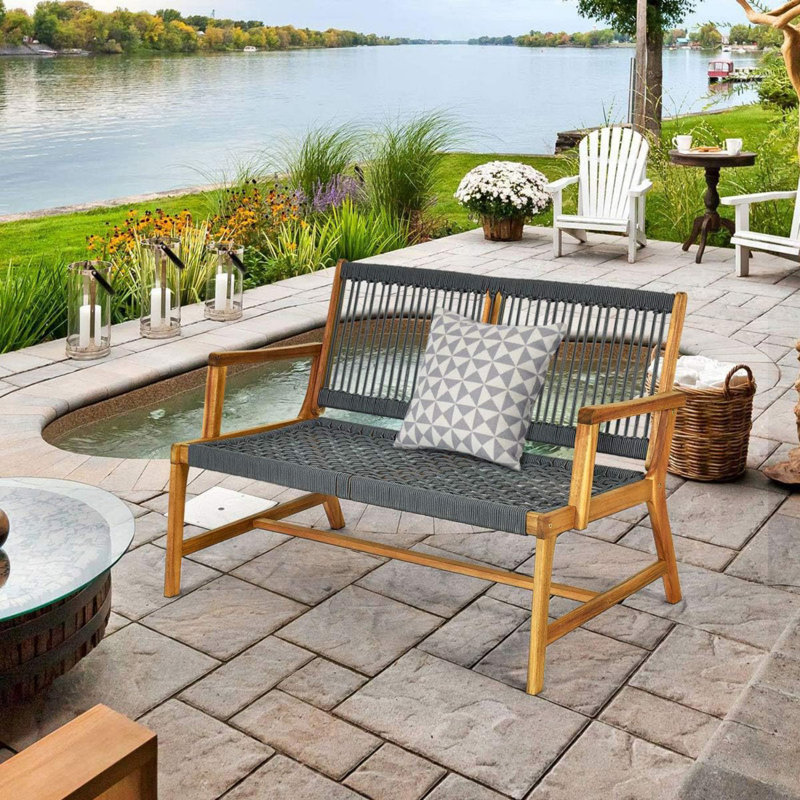 Causeuse de patio en bois d'acacia pour 2 personnes