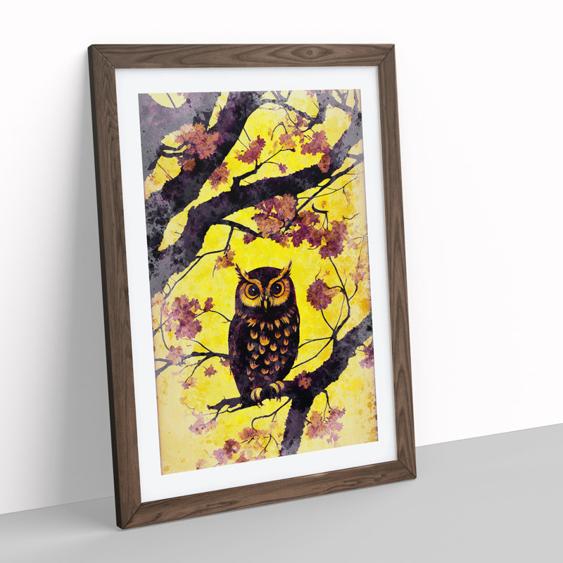 Owl at Sunset - Framed Print, 64cm H x 46cm W x 2cm D, Walnut