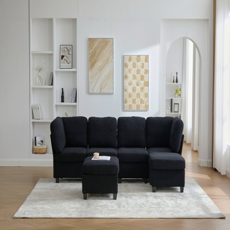 Canapé modulaire de base, canapé modulaire: canapé convertible à 6 places avec méridienne librement combinable, canapé surdimensionné en forme de U avec repose-pieds avec rangement