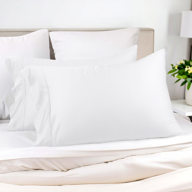 300 Thread Count 100% Rayon From Bamboo Solid Pillowcase Set, White, Standard
