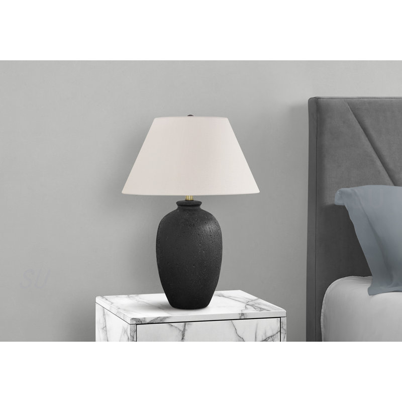 Lighting, H 24 po, lampe de table, céramique noire, abat-jour ivoire / crème, moderne