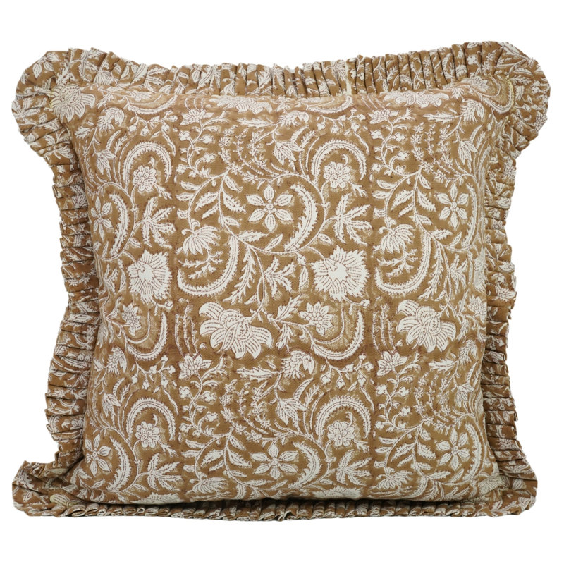Housse de coussin à motif floral en coton imprimé à la main 20 x 20 pouces Fab divine, jeté, brun, H 18 po x l 18 po