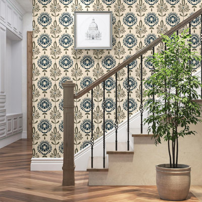 Papier à motif floral, papier peint bohème pelez et collez, papier peint damassé amovible pour les murs d'armoire de comptoir beige convivial 17,5 x 393,5 po