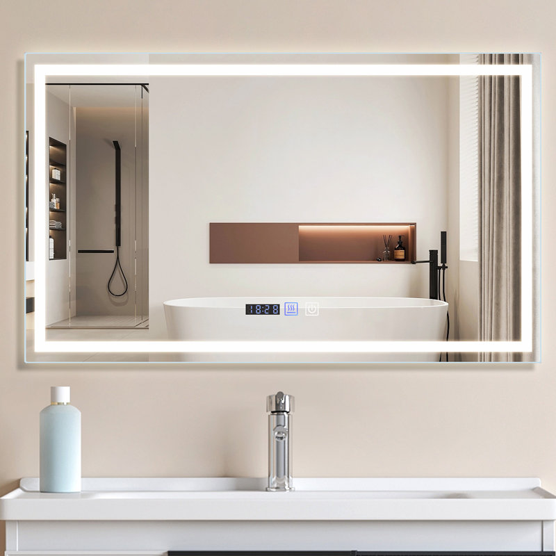 Cornatzer Lighted Aluminium Framed Wall Accent Mirror in Silver, 100cm x 60cm