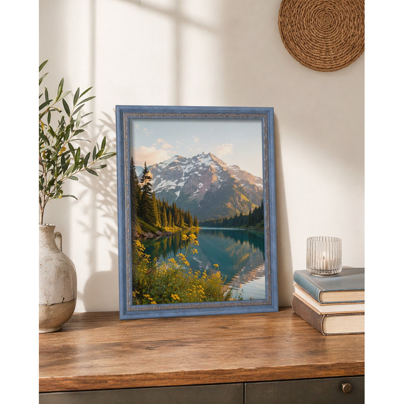 Cadre photo bleu orné avec passe-partout pour affichage mural ou de table, Blue, 8" x 10", 5" x 7"