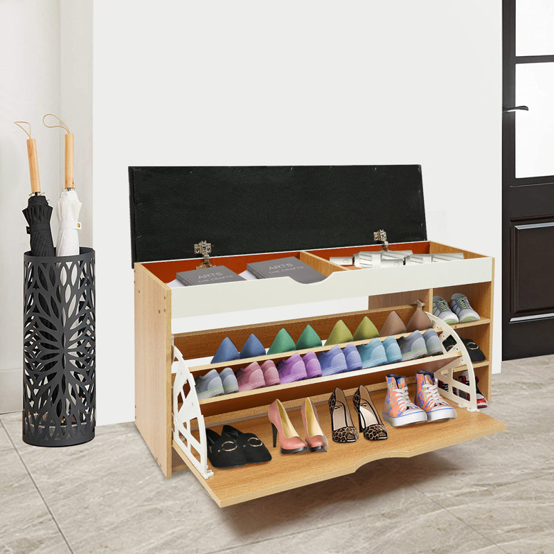 39.3X11.8X20" Shoe Storage Bench With Seat, Tan