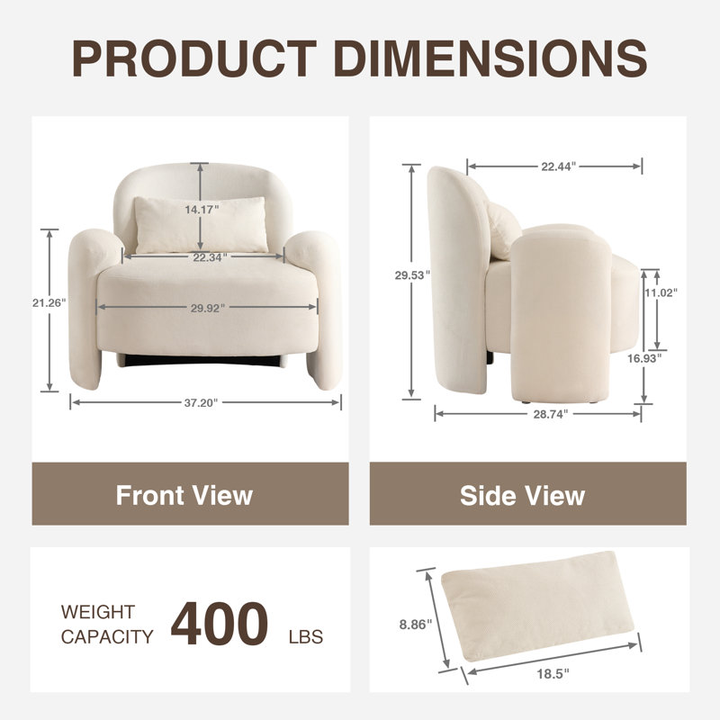 37.2" Oversized Modern Linen Upholstered Accent Chair, Beige
