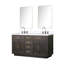 Meuble-lavabo double en chêne brun 60 po X P 22 po D, comptoir en quartz blanc, ensemble de robinet et Miroirs-118024614
