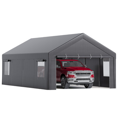 13x25 FT Heavy Duty Carport with Removable Sidewalls & Doors, All-Season Portable Garage Shelter for Car Truck Boat, Outdoor Canopy Tent with Roll-Up Windows, 8 Leg Steel Frame