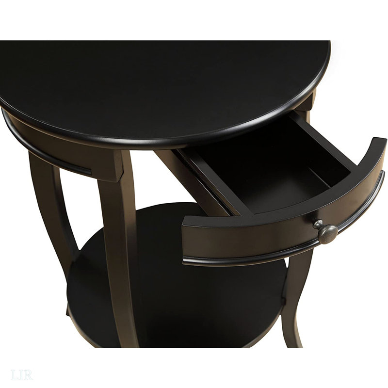Table d'appoint ronde avec 1 tiroir et rangement ouvert