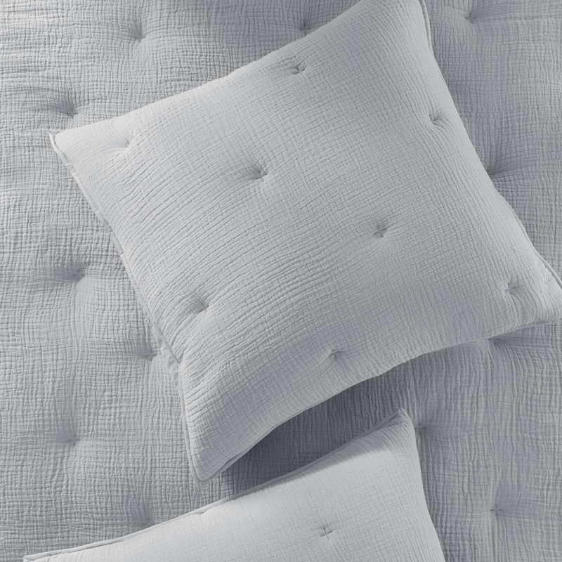 Breeze Cotton Gauze  Embroidered Quilt Set, Blue, King Quilt + 2 King Shams