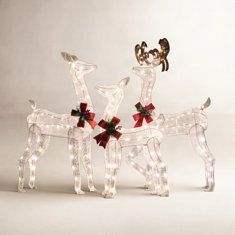 Christmas Deer Lighted Display 3 Piece Set, White