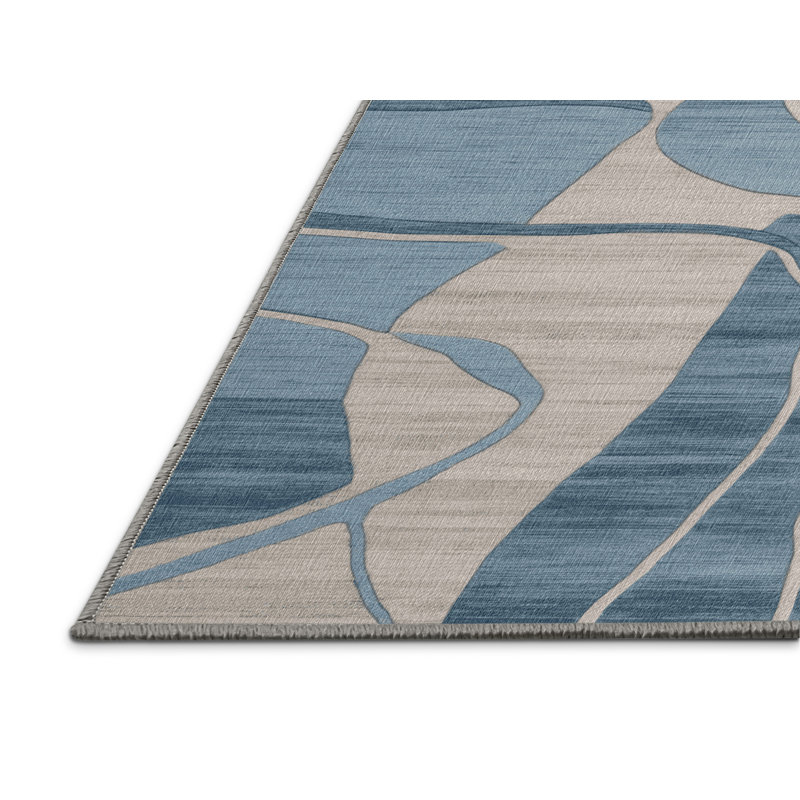 Machine Washable Abstract Gray Area Rug, Square 7'