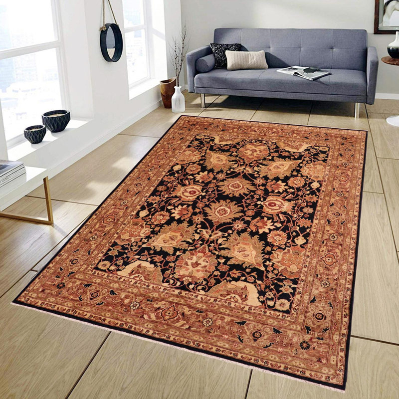 Tapis bleu / brun en laine noué à la main de style oriental rectangulaire 8 pi 1 po x 10 pi Baccio