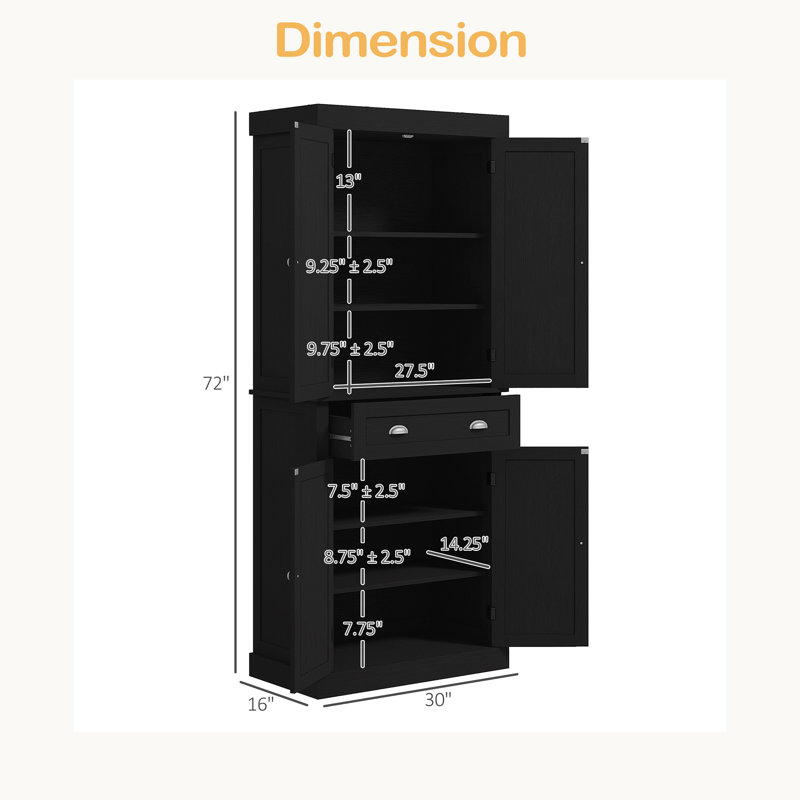 Armoire de rangement pour garde-manger avec portes et tablettes, armoire de cuisine