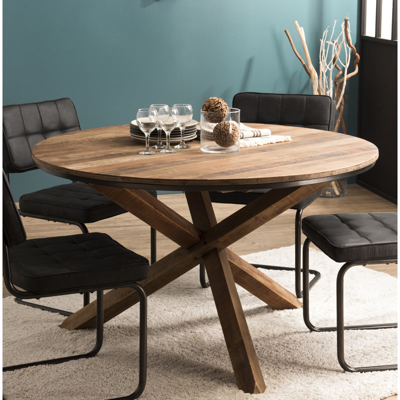 Brigman Round Solid Wood Top Metal Base Dining Table