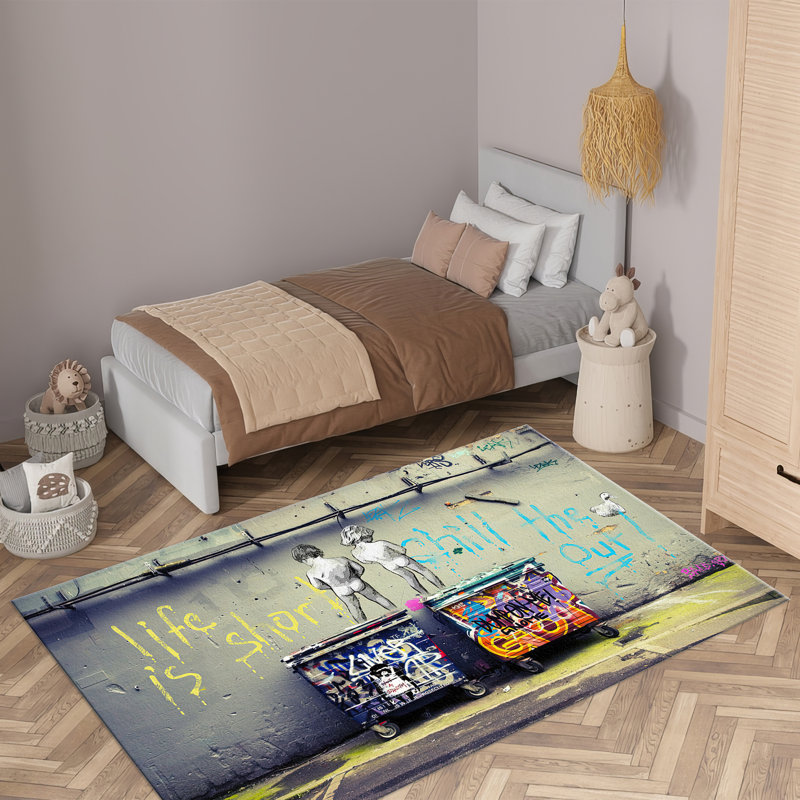 Stylish Geometric Patterned Non-Woven Thin Type Printed Rug Adds a Touch of Modern Aesthetic to Any Indoor Space