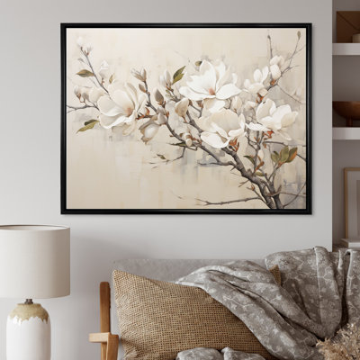 Beige Dreamy Magnolias Blooms I - Magnolias Framed Wall Art