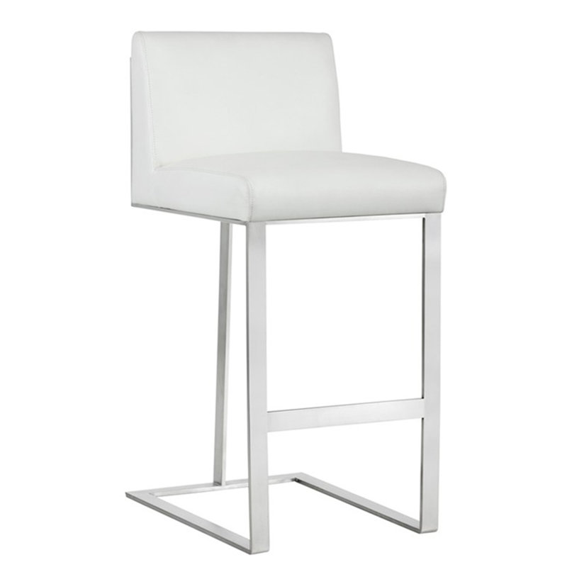 Dean Bar & Counter Stool, Stainless Steel, Counter Stool (26" Seat Height), White Faux Leather
