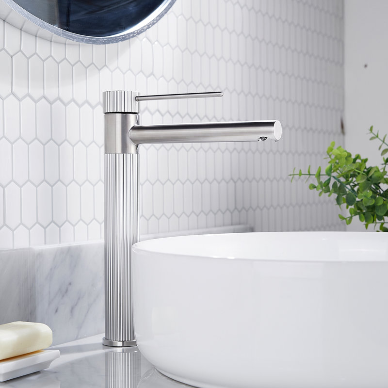 Robinet de lavabo vasque à poignée simple avec drain, Nickel brossé