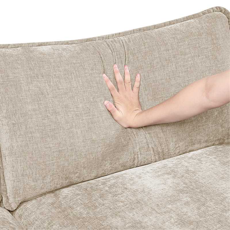 6 modulaires modulaires pour les espaces de vie, avec revêtement en chenille taupe, fabrication en contreplaqué, mousse confortable, coussins réglables, réversibles et housses amovibles