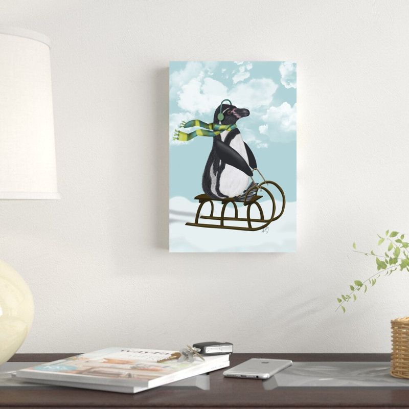«Penguin On Sled» par Fab Funky - impression sur toile tendue, H 12 po x l 8 po