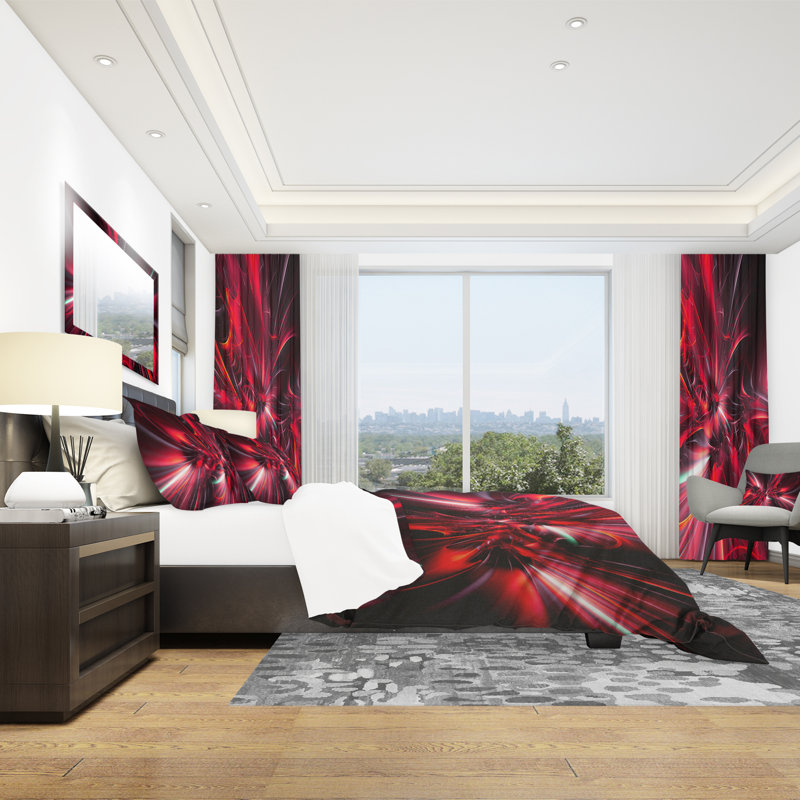 Red Implosion - Modern Duvet Cover Set - Microfiber Polyester, Full/Queen Duvet Cover + 2 Shams