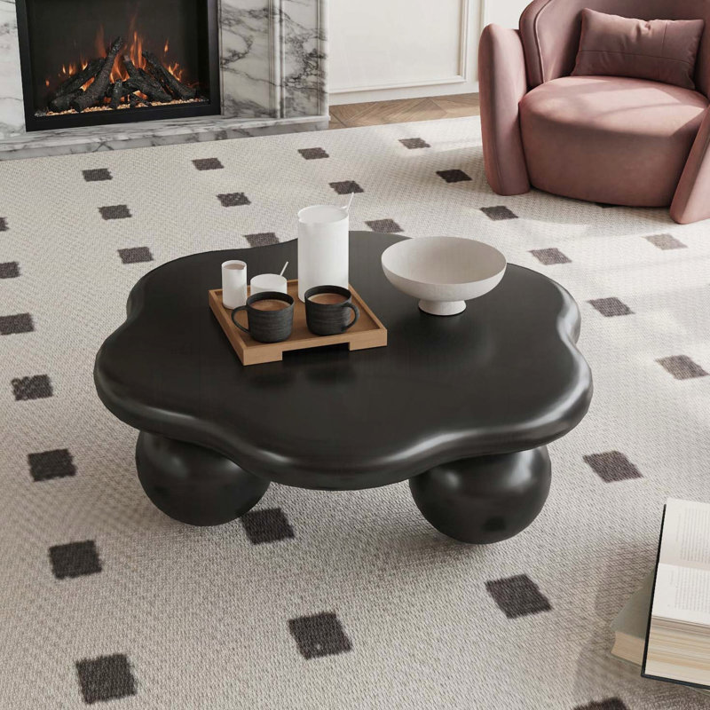 Cloud-Shaped Coffee Table with Spherical Legs – Matte Black