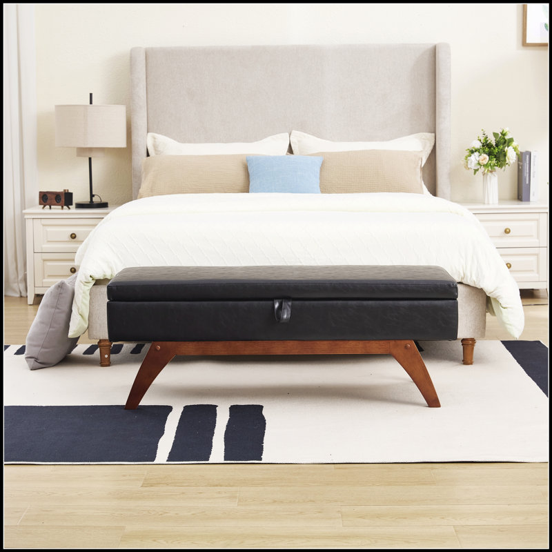 Tissu en laine Teddy, pieds en bois massif pour le pesage massif et tabouret de lit avec fonction de rangement