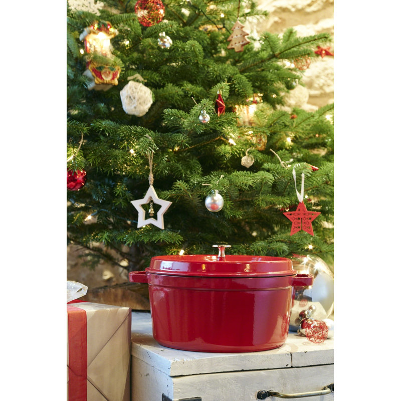 La Cocotte Cast Iron Round Cocotte, 4 quarts, Cherry