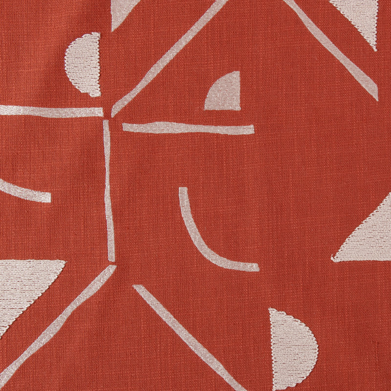 Orange and Ivory Geometric Embroidered Cotton Blend Throw Pillow