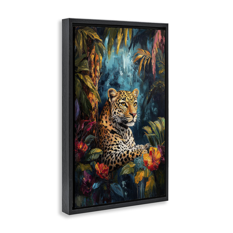 Cadre flottant Wild Side Jungle Cat, par Petal Prints Design, H 25 po x l 17 po, Cadre flottant noir de jais