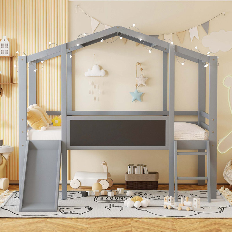 Lit mezzanine avec échelle et glissade, gris