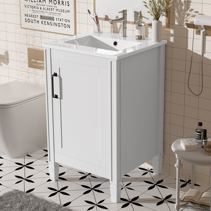20" Single Bathroom Vanity With Ceramic Top, White