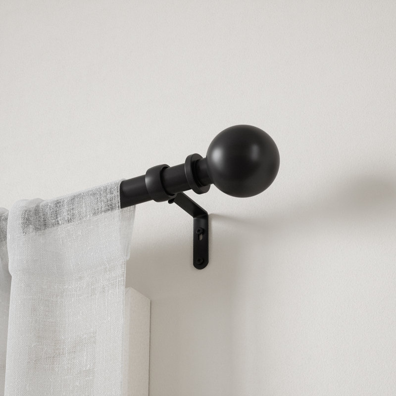 Matte Black Adjustable Steel Curtain Rod with Ball Finials
