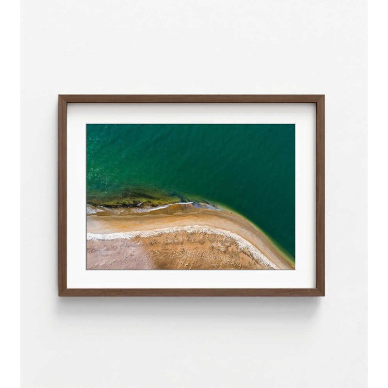 Aerial Coastline – Minimalist Ocean Photography Print, 36" H x 48" W, Framed Print with Mat, Brown