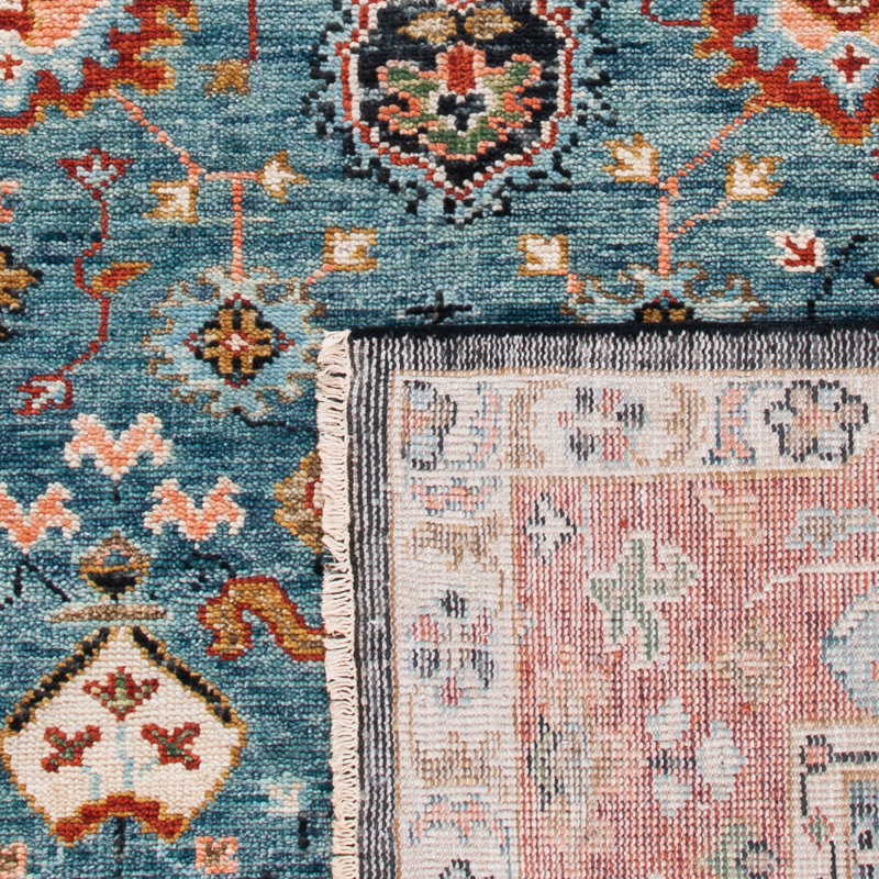 Southwestern Hand-Knotted Wool Blue / Red Area Rug, Rectangle 6' x 9'